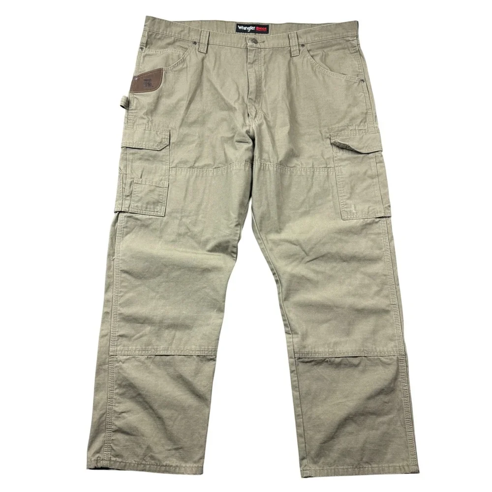 Wrangler Riggs Workwear Mens 42x30 Tan Ripstop Cargo Pants Double Knee Utility